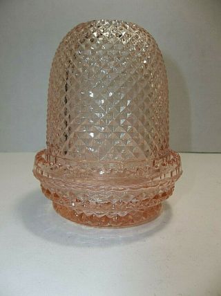 Vintage Light Pink Diamond Point Glass Fairy Lamp Glimmer Light 4.  5 "