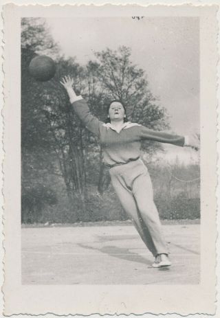 One Leg Balance Woman W Arm Up Ball Floating In Mid Air Vtg Stop Motion Photo