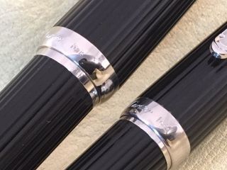 Louis Cartier Godron Black Composite / Platinum Rollerball & Ballpoint Pen Set 2