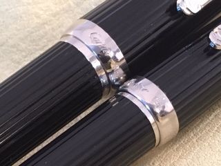 Louis Cartier Godron Black Composite / Platinum Rollerball & Ballpoint Pen Set 3