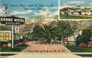Linen Postcard Route 66 Grand Motel 3321 E Colorado Pasadena Ca Posted