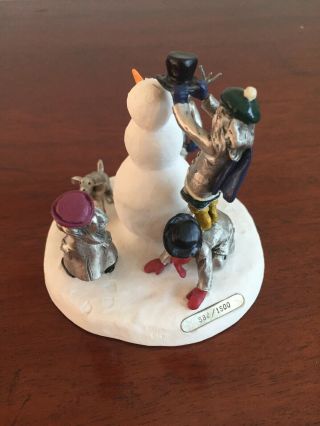 La Rocca Pewter Christmas Winter Snowman Dog Children Figurine 1994 582/1500 2