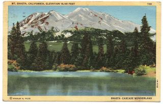 Mt.  Shasta California Shasta Cascade Wonderland Vintage Linen Postcard 1946