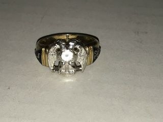 14k Gold,  Enamel,  Diamond Masonic Double Eagle 32nd Degree Ring Sz 10 8 Grams
