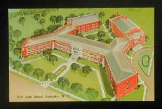 1940s Birdseye View High School Burlington Nc Alamance Co Postcard