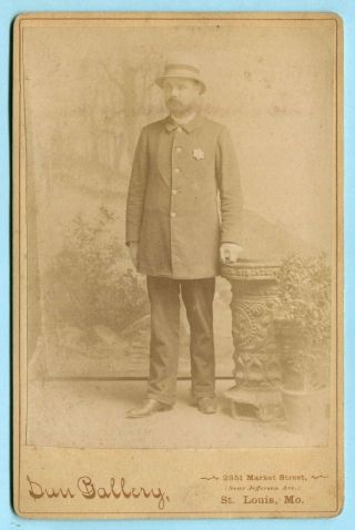 Antique Cabinet Photo St Louis Mo Police Officer W/ Badge