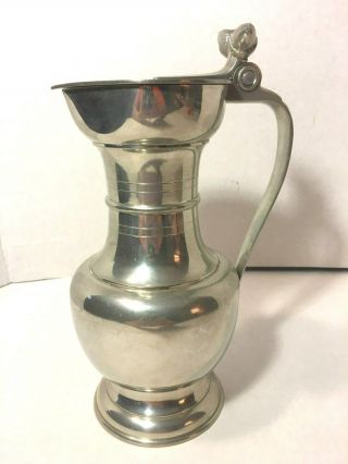 Etain Fin Pewter Hinged Lid Serving Pitcher With Acorn Accent