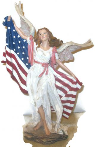 2003 Home Interiors Angel With Flag Protecting Old Glory Figurine