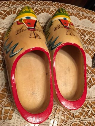 Dutch Wooden Shoes/clogs,  Vintage Pair,  Hand Carved,  Painted Windmills,  Drilled