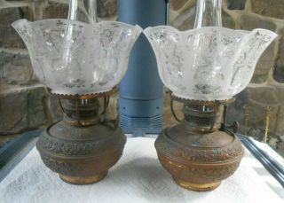 Bradley & Hubbard B & H Oil Lamp March 24,  1896 Fancy Etched Shades
