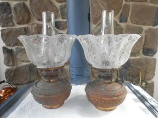 Bradley & Hubbard B & H Oil Lamp March 24,  1896 Fancy Etched Shades 2