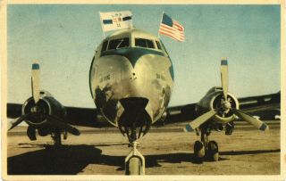 Sas Dc - 4 Airline Issue.  York La Guardia Airport 3/3.  Aviation Postcard