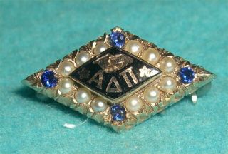 Alpha Delta Pi Sorority 10k Gold Member Pin / Badge - Sapphires & Seed Pearls