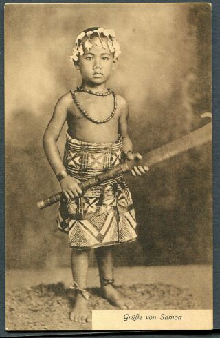 German Samoa,  Grusse Von Samoa,  Cu Of Young Boy,  Sepia,  Un,  Pub A.  Tattersall