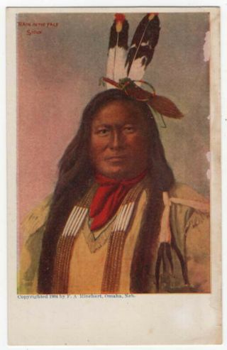 Vintage Native American Postcard,  Rain In The Face,  Sioux,  1904