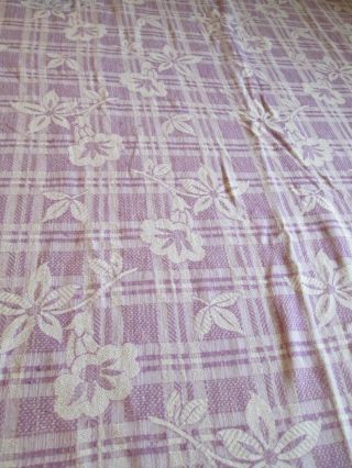 Vintage Overshot Coverlet Woven Cotton Floral Pattern Plaid Lavender 82 " X,  91 "