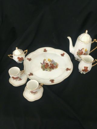 Hand Painted Porcelain Treasures Betty Platner Bear Cubs Miniature Tea Set 10 Pc