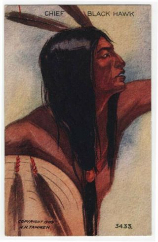Vintage Native American Postcard,  Chief Black Hawk,  1909