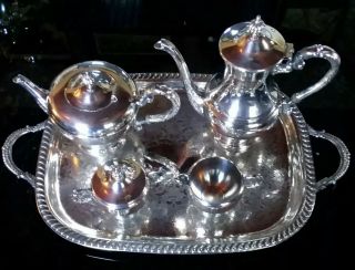 Viking Plate,  Silver Plated Tea/coffee Set With Tray,  Made In Canada,  Guc