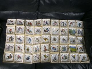 Set Of 68 Mini Collector Plates 3 1/2 Inches Gold Norman Rockwell With Boxes