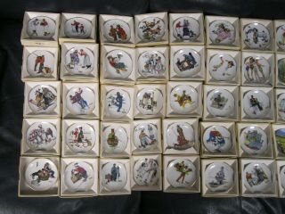 Set of 68 Mini Collector Plates 3 1/2 inches Gold Norman Rockwell with Boxes 2