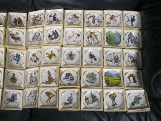Set of 68 Mini Collector Plates 3 1/2 inches Gold Norman Rockwell with Boxes 3