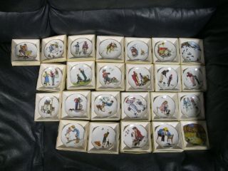 Set of 68 Mini Collector Plates 3 1/2 inches Gold Norman Rockwell with Boxes 7