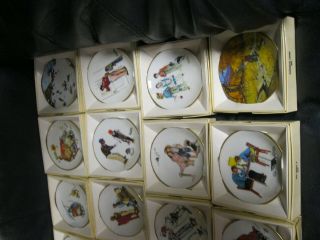 Set of 68 Mini Collector Plates 3 1/2 inches Gold Norman Rockwell with Boxes 8