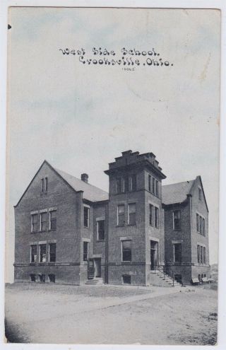 Crooksville Ohio 1910 Postcard West Side School Tiffin Ohio Cancel