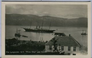 Norway Norge Lyngseidet - S/y " Prins Olav " Paa Havnen 1927 Real Photo Postcard