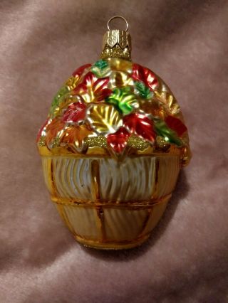 1997 Patricia Breen 9703 Autumn Basket Blown Glass Christmas Ornament 3.  75 "