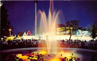 Cedar Point Sandusky Ohio 1966 Postcard Amusement Park Funway At Night