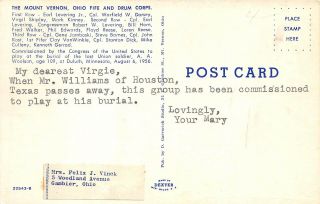 Mount Vernon Ohio 1950s Postcard Civil War Sons of Veterans Fife & Drum Corp 2