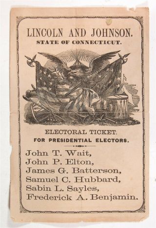 1864 Abraham Lincoln Illustrated Presidential Campaign Ballot From Connecticut