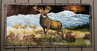 Vintage Velvet Stag Elk Buck Wall Hanging Tapestry 38 X 19.  25 Retro Man Cave