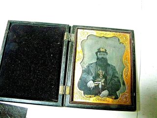 1/4 Plate Ambrotype - Sea Captain With Tool Of Trade