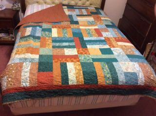 Handmade Patchwork Quilt Lovely Colors Machine Stitched 5