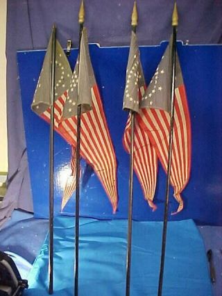4 Early 20thc Us Pennant Style Flags W 48 Stars In Circular Pattern - 22 "