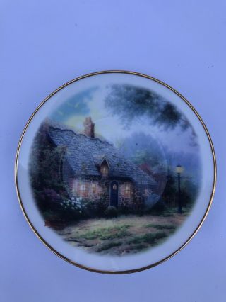 Thomas Kinkade Moonlight Cottage 6” Plate Gold Trim