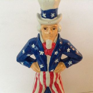 Vintage /Antique Cast Iron Uncle Sam Door Stop Bright Red,  White and blue 9 