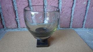 JAN BARBOGLIO ETCHED GREEN GLASS BOWL WITH IRON BASE 6 1/2 INCH TALL 5 INCH DIAM 2