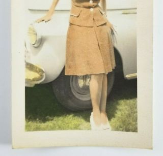Vintage Photograph Blonde Woman Next To Car Hand Colored Snapshot 3