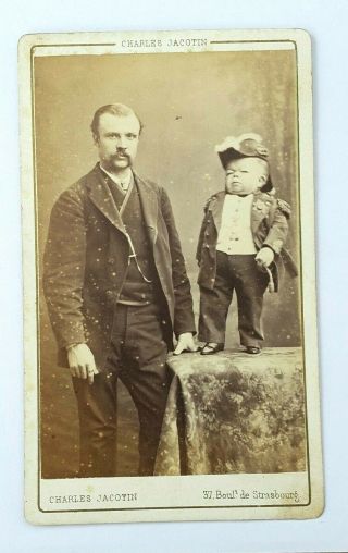 Antique Photograph,  Cabinet Card,  Tom Thumb,  C.  S.  Stratton & Unknown Man C1860