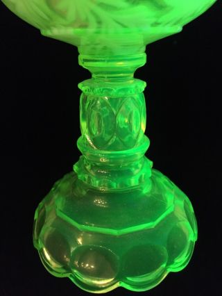 Vaseline Uranium Glass Oil Lamp Mosser Base Fern & Daisy Font Opalescent Shade 5