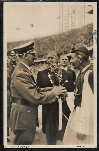 Germany,  Greece:1936 Berlin Olympic Games,  Postcard Of Spiro Louis With The Fuhrer