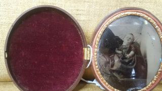 Antique Tintype Photo In Oval Case With Lock - Post - Mortem Photo Of Infant