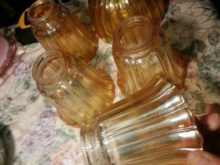 Set Of 5 Vintage Ribbed Scalloped Merigold Irredecent Carnival Glass Shades