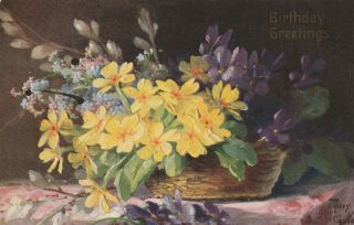 Mary Golay Flowers In Basket - German American Novelty Art Series 549 Postcard