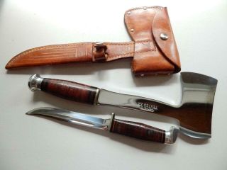Case Xx 380,  Combo Leather Handled Knife & Hatchet,  W/sheath Y279