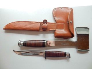 Case Xx 380,  Combo Leather Handled Knife & Hatchet,  W/sheath Y278
